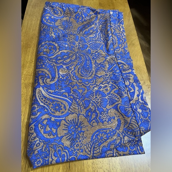 Vtg Pencil Skirt Loft Sz 4P Paisley Floral Blue Brown Preppy Buisness Fall - Picture 3 of 14